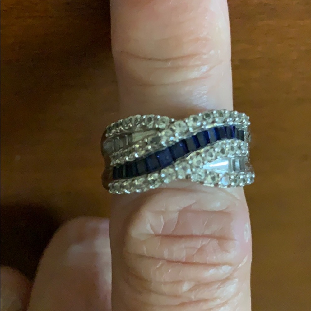 White/blue sapphires/sterling silver. Size 8.5.